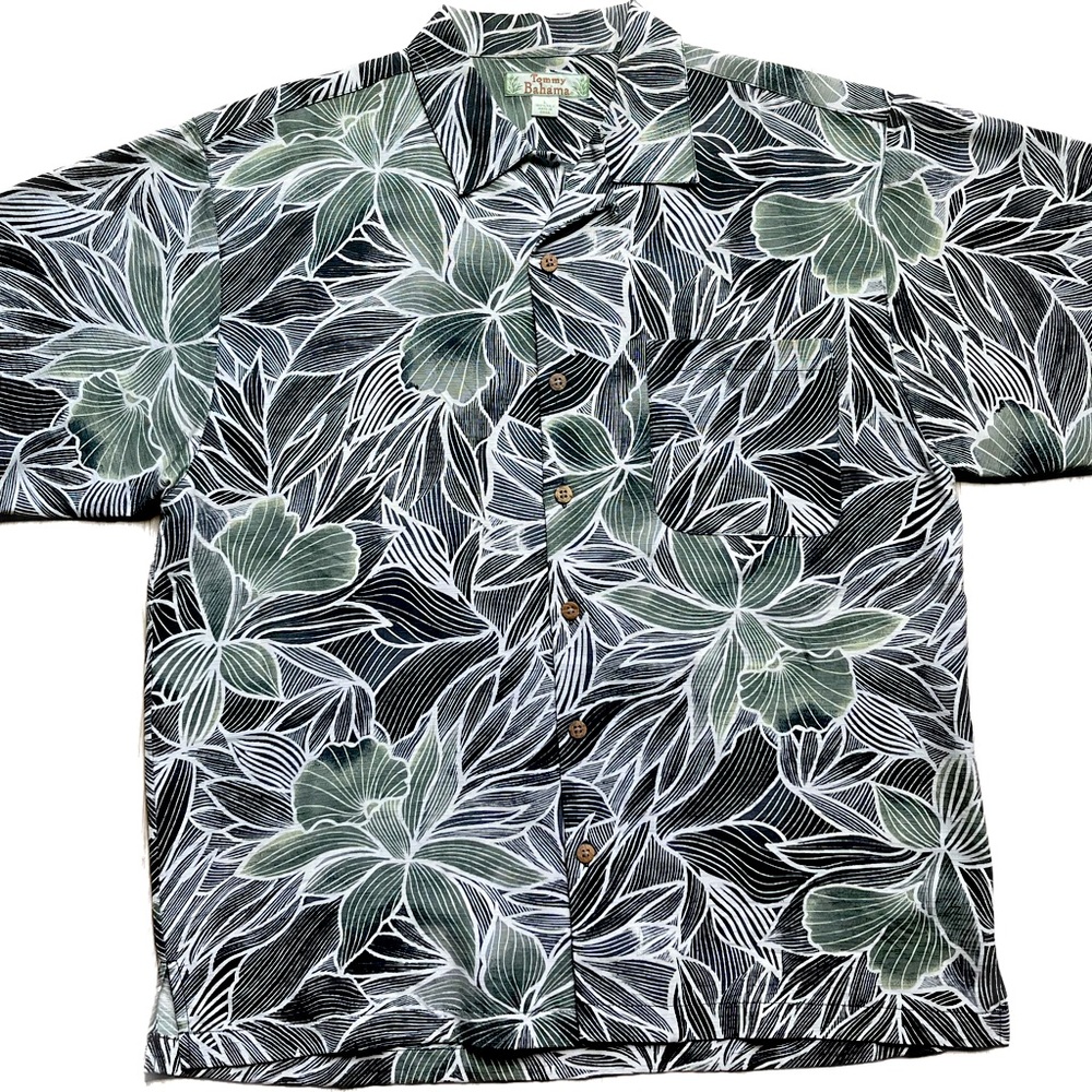 Tommy Bahama Shirt Mens Large Button Down Silk Floral Casual Hawaiian EUC